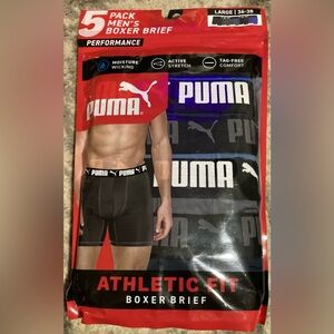 PUMA Men’s Boxer Brief Performance 5 Pack Blues, Gray, Black Athletic Fit Large